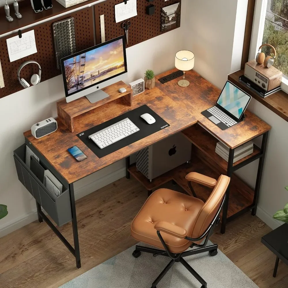 

L Shaped Desk with Ports Desk with Monitor Stand Corner Desk for Small Space Study Freight free