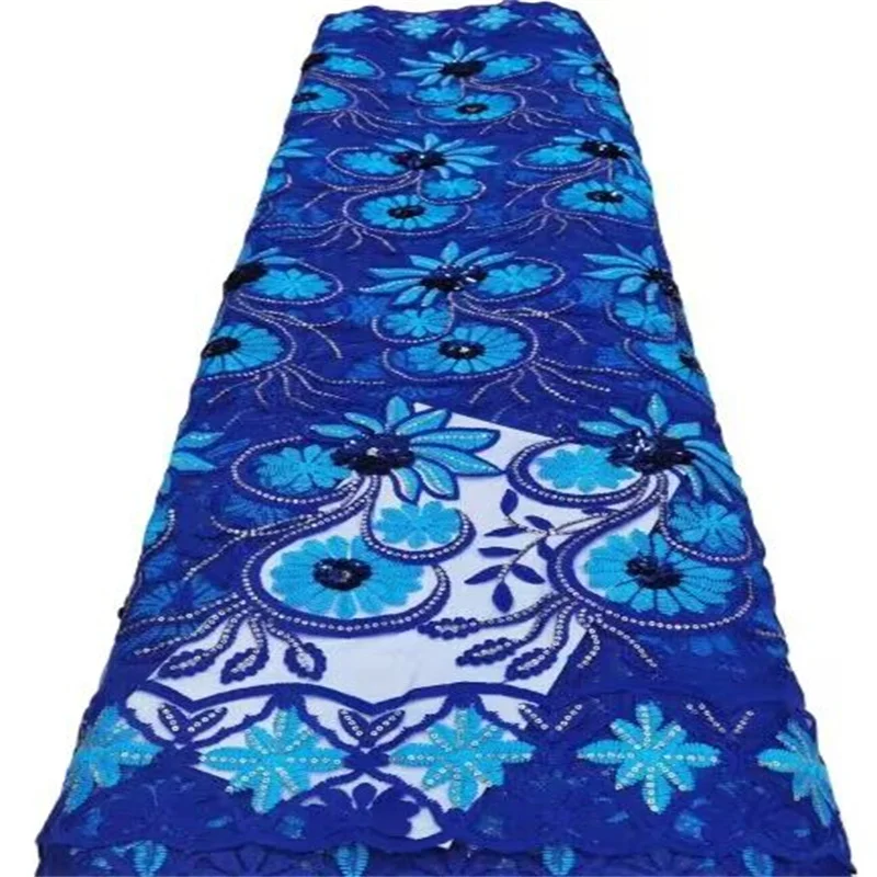 

Blue Hot Sale African Sequins Lace Fabric High Quality Lace French Lace Fabric Nigerian Lace Fabrics For Wedding Dress Sewing