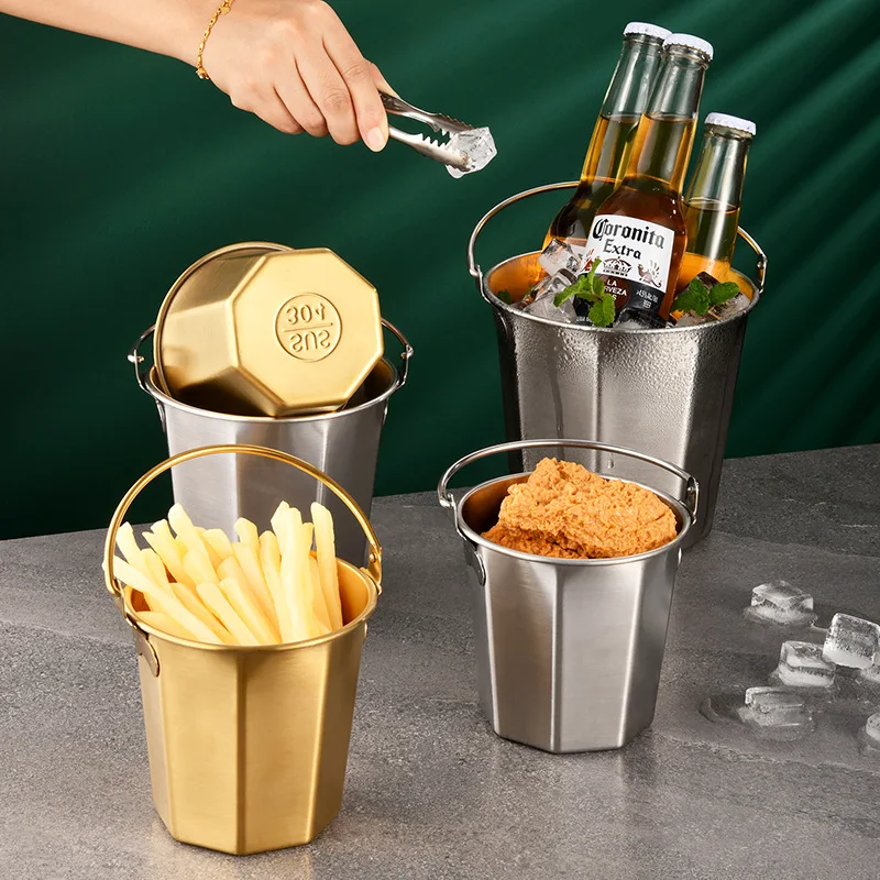 304 Stainless Steel Mini Ice Bucket Bar KTV Snack Bucket French Fry Household Kitchen Storage