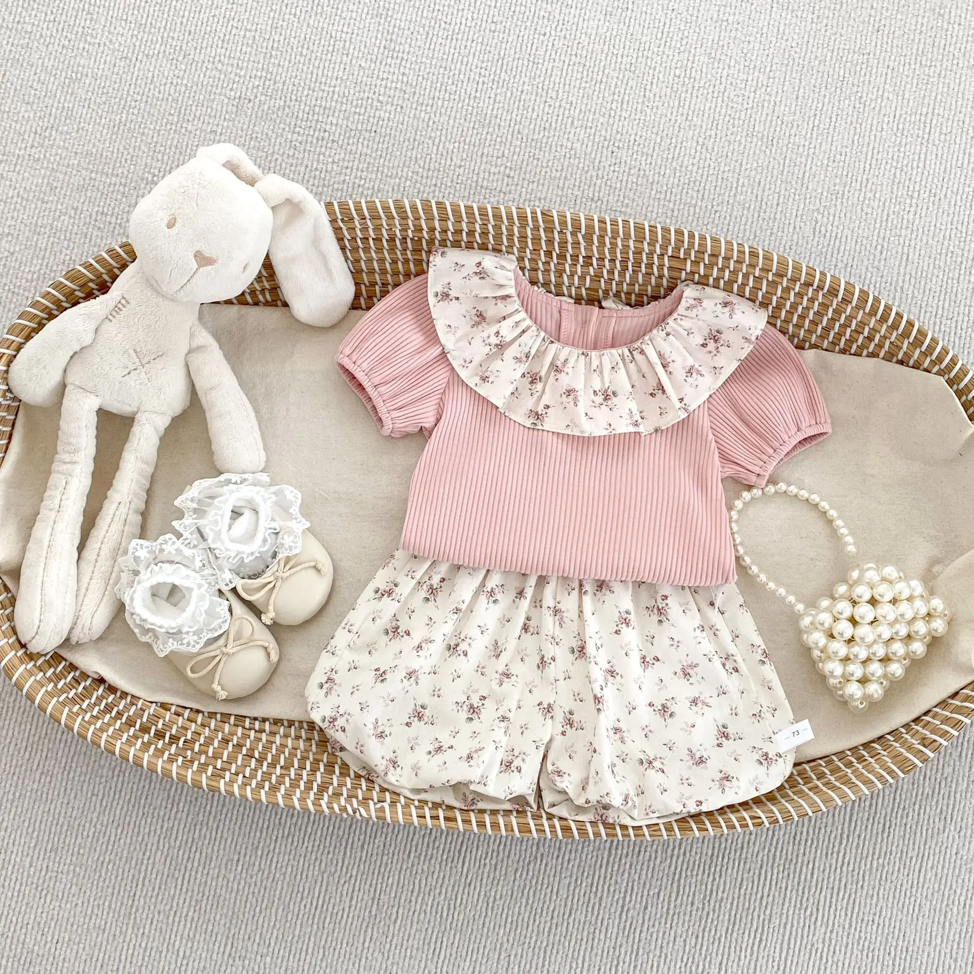 Cotton Baby Girl Summer Set Ruffled Collar Sleeveless Top Bloomers