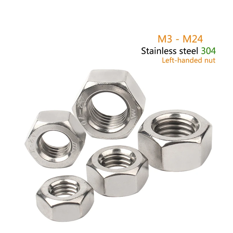 

5-100pcs/Lot Stainless Steel M3-M24 Anti-Tooth Hexagon Nuts With Left-Hand Thread Reverse Tooth Hex Left Rotation Thread nut