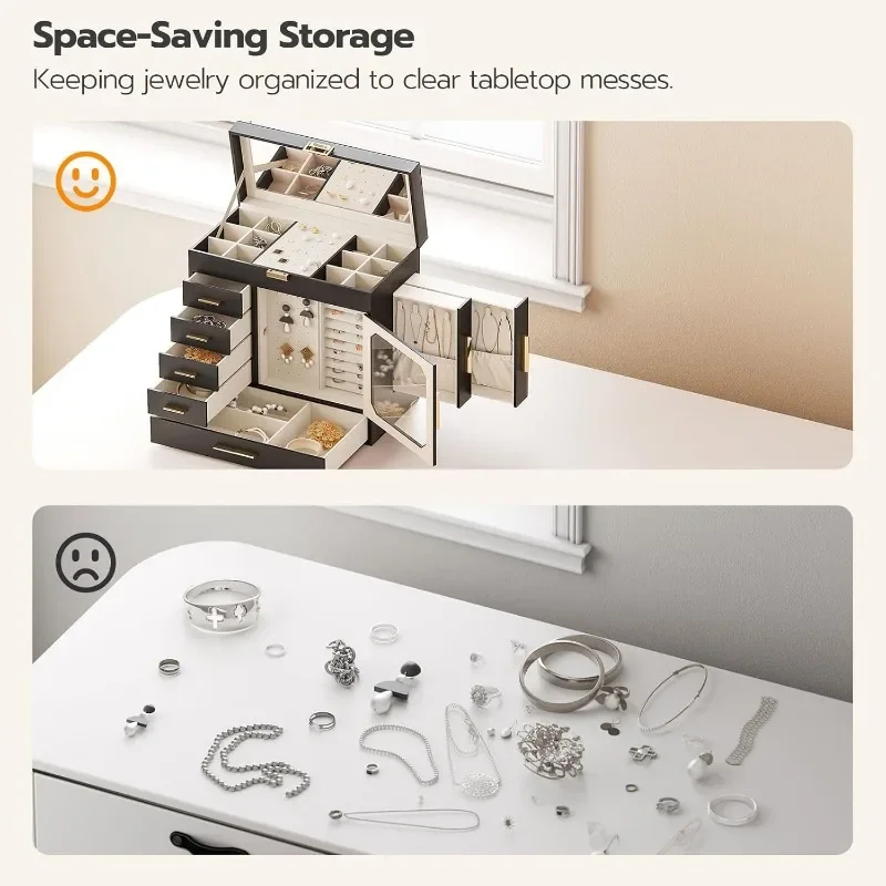 Box with Mirror, Organizer Box with Capacious Storage Space, Holder Organizer, Hand-Held Jewelry Case
