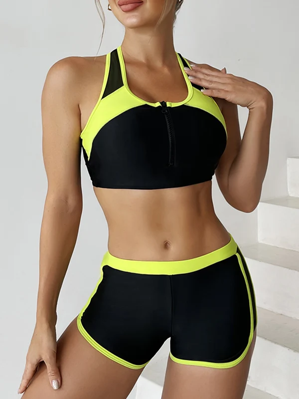 Zipper Bikini Set Two Piece Swimsuit Women With Shorts