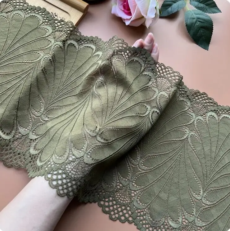 Lace Fabric DIY Crafts Sewing Suppies Decoration Accessories For Garments Elastic Lace Trim 1 Meter 22cm Army Green
