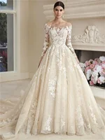 Simple Appliqued Wedding Dress 2024 Elegant Tulle Bridal Gown Luxurious Long Sleeve Bridal Dress Vestidos De Novia 1
