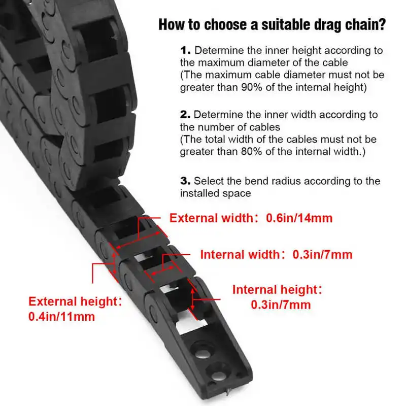 Plastic Cable Chain Cable Carrier Cable Chain 7x7 10x10/15/20/30/40mm Cable Drag Chain Wire Carrier With End Connectors for CNC Machines 550mm/1000mm Length
