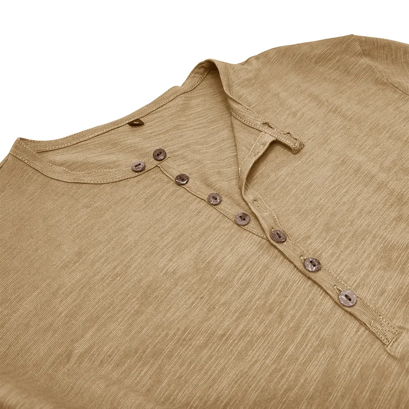 Langarm-Henley-Hemd für Herren, 100 % Baumwolle, weiche, atmungsaktive Oberteile, stilvolle T-Shirts mit Knopfhalsausschnitt, modische, solide Kleidung – Detail 24
