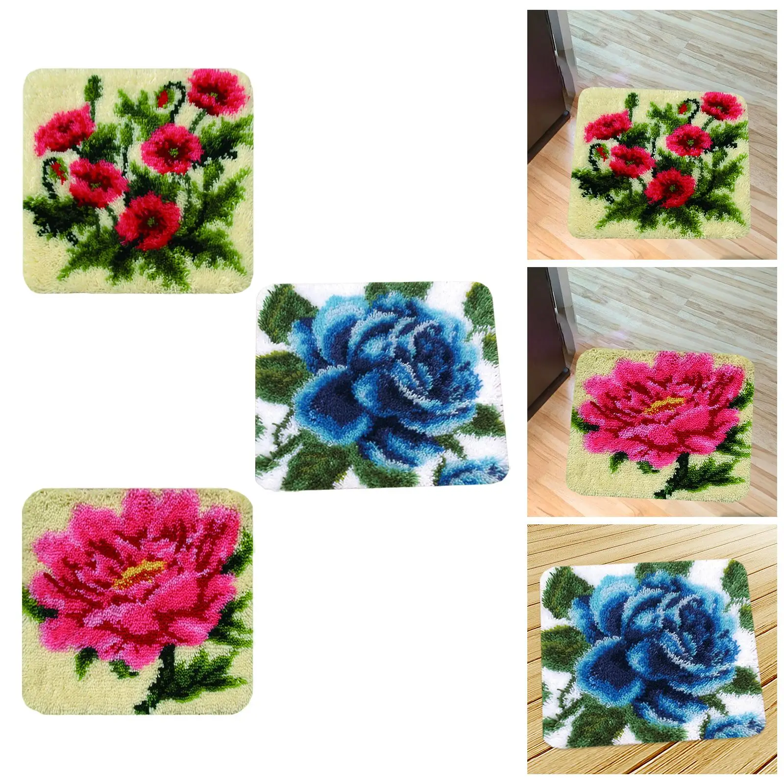 Latch Hook Rug s Carpet Flower Pattern Rug Making 45x45cm Yarn Crocheting