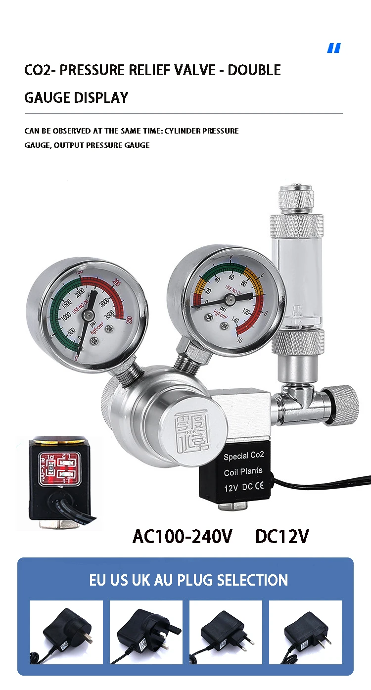DIY Aquarium CO2 regulator solenoid valve bubble meter plant water grass tankCO2 reaction control system pressure reducing valve 3