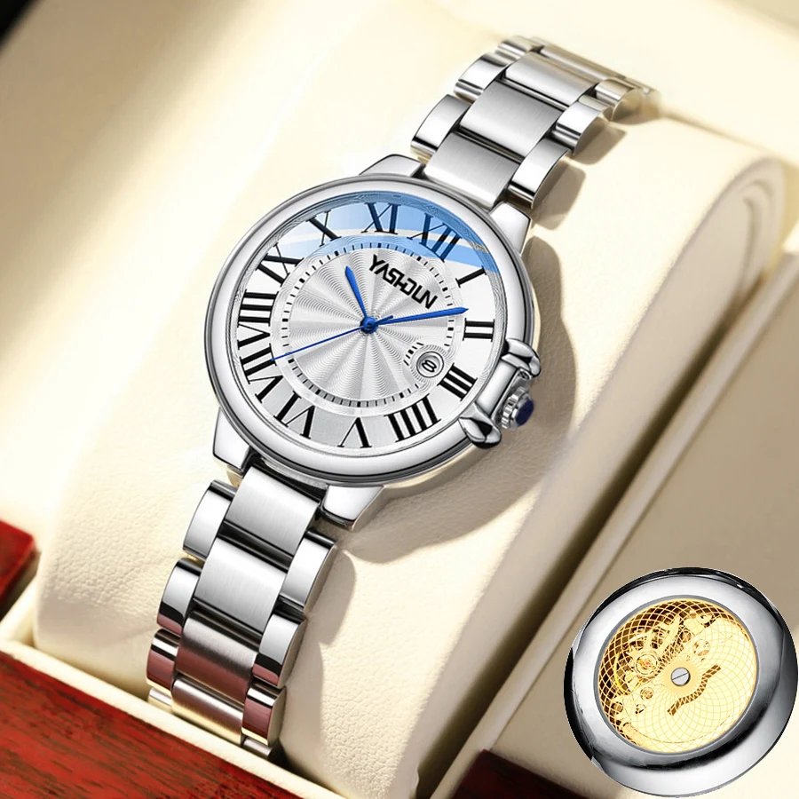 Elegant Luxury Women's Stainless Steel Bracelet Watch with Roman Dial