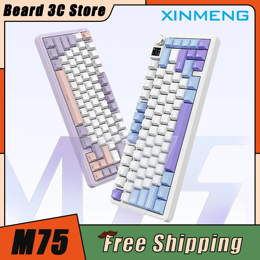 

XINMENG M75 Mechanical Keyboard Multifunctional Knob Three Mode Custom Screen RGB Wireless Gaming Keyboard Hot Swap Pc Gamer Mac