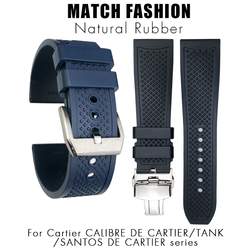 Cinturino In Gomma Naturale Morbida Di Alta Qualità 20Mm 21 Mm22Mm 23Mm 24Mm Per Cinturino Per Orologio Cartier Tank Caliber Nero Blu