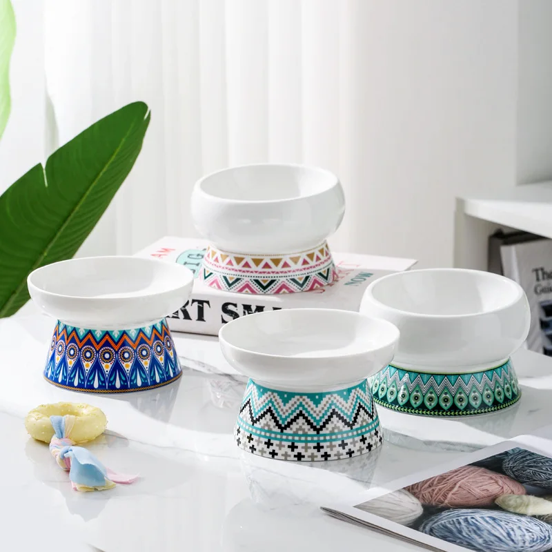 

Pet Supplies Ceramic Food Dog Bowl Cat Oblique Mouth Bowl Water Bowl Spinal Protection Cat Feeder
