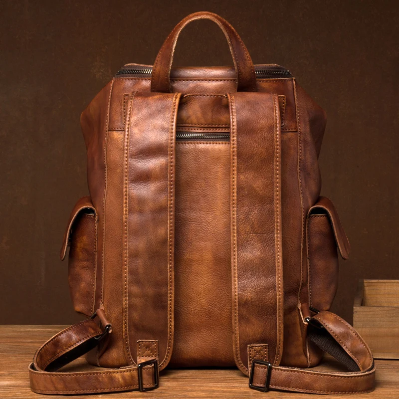 Casual Joker leather backpack retro tide men's leather backpack large capacity travel backpack 15 inch business computer bag