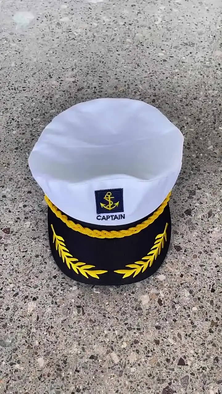 HAISENG Chapeau bleu marine pour enfant - Chapeau de yacht - Chapeau de bateau - Costume de capitaine marin - Casquette réglable - Bleu marine