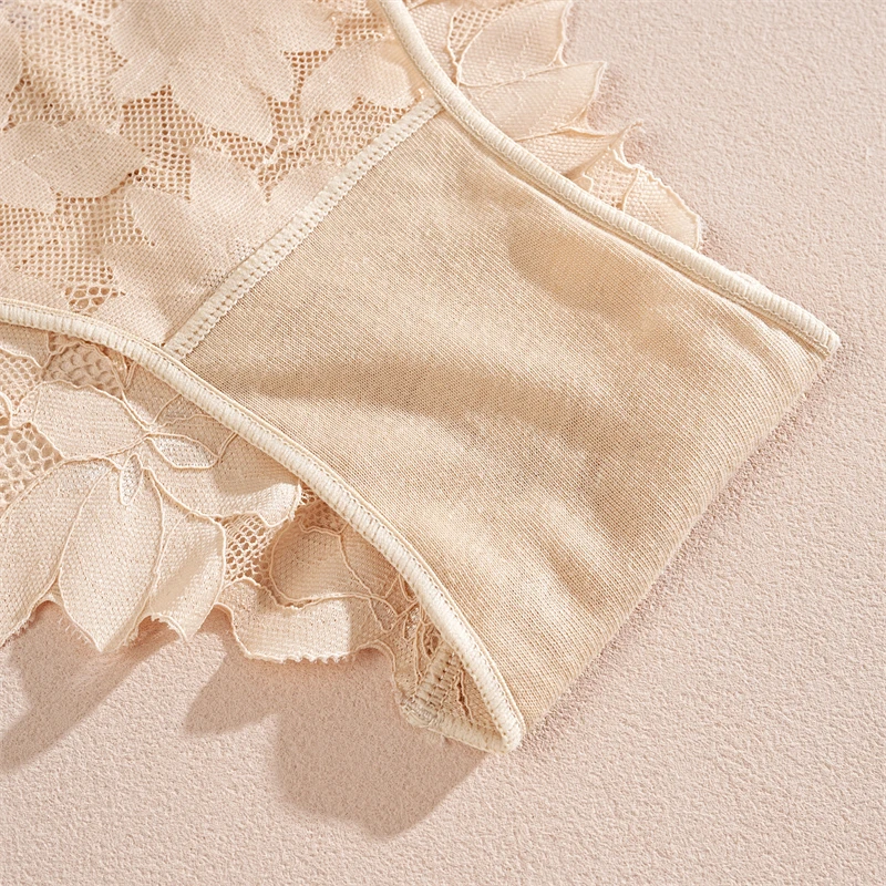 2Pcs Women's Satin Floral Lace Underwear Sexy Hollow Out Panties Solid Low-Waist Perspective Briefs Girls Soft Lingerie