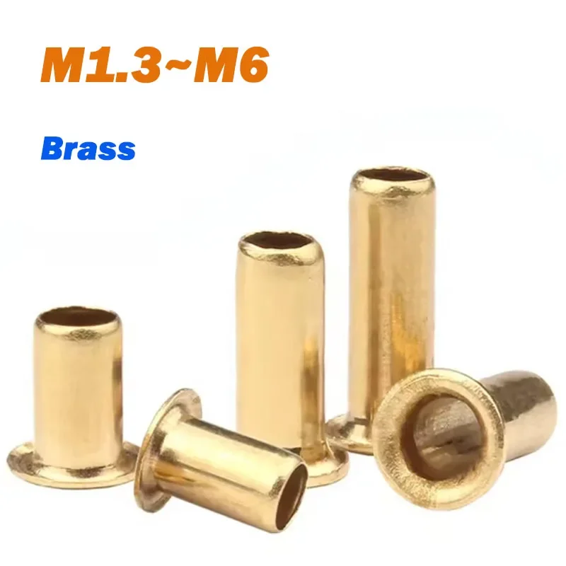 Brass Metal Eyelets Hollow Rivet Nut M1.3 M1.5 M1.7~M6 Copper Hollow Rivet Circuit Board PCB Vias Nails GB876 Tubular Rivets rivets and fasteners rivets and screws