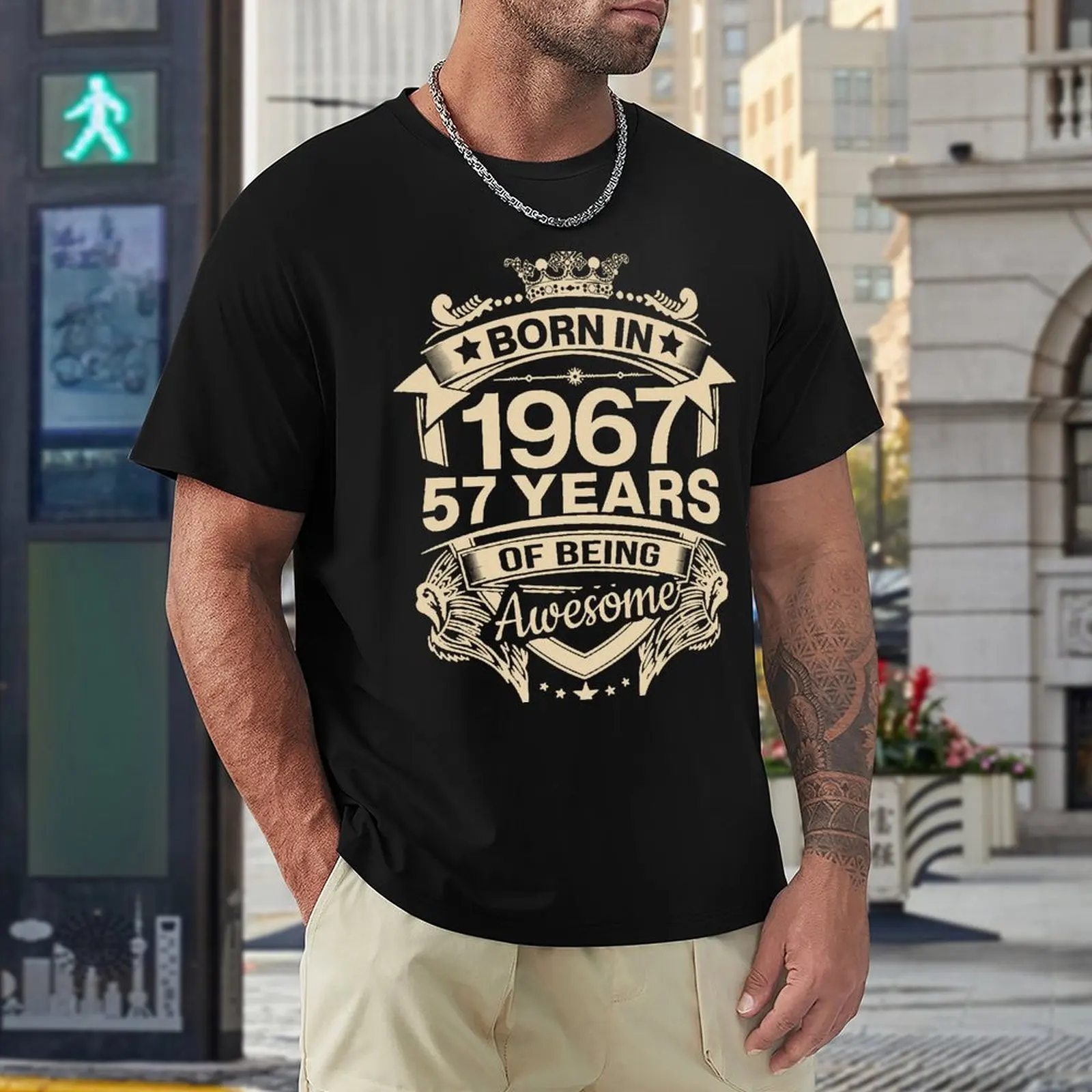 1967 태어난 57 세 생일 선물 티셔츠, 하라주쿠 반팔 티셔츠, 100% 코튼 그래픽 티셔츠 상의