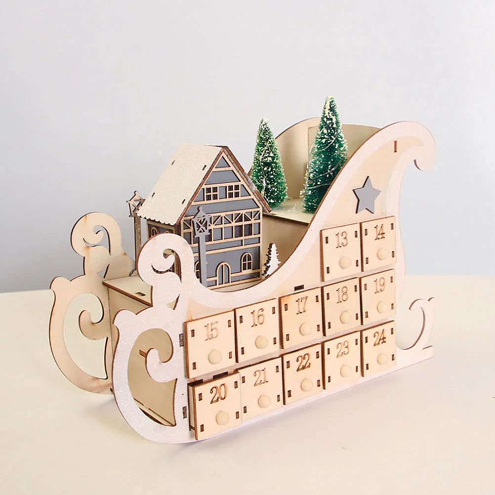 

Vintage Home Decor Wooden Christmas Calendar Desktop Ornament Adornment Perpetual Sled Crafts 24 Countdown Xmas