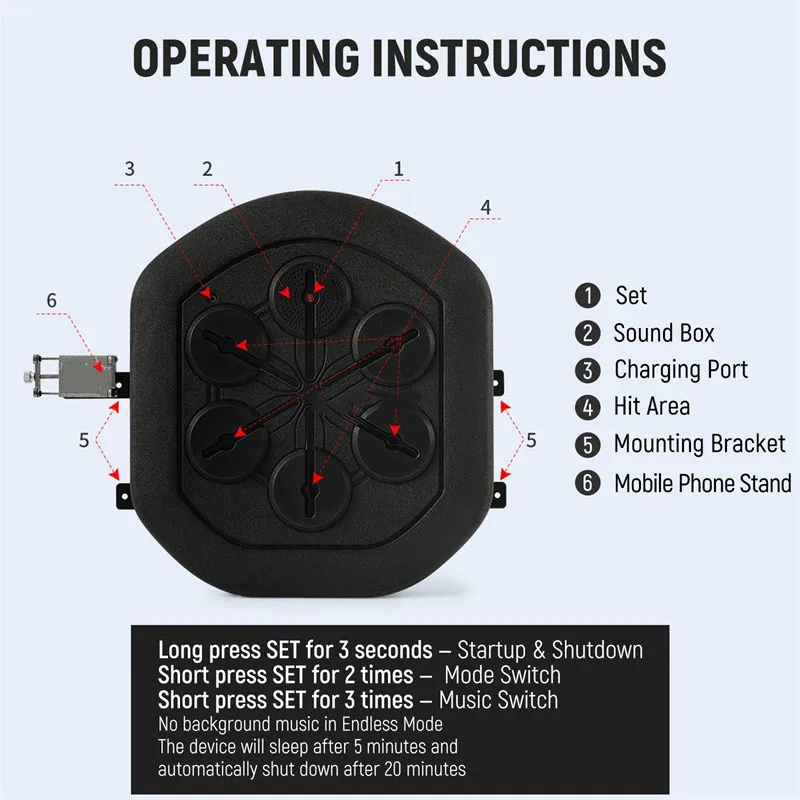 Music Boxing Toys Boxing Training Pad Music Boxing Machine Smart Fun Wall Boxing Training Pad Rechargeable Bluetooth Electronic Wall Target Home Fitness Equipment
