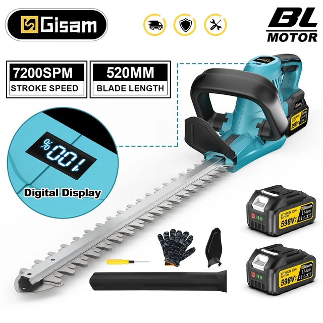 Taille-haie électrique sans fil Gisam 2000W 7200SPM, scie de taille-haie, tondeuse à gazon, outil de jardinage pour batterie Makita 18V 1