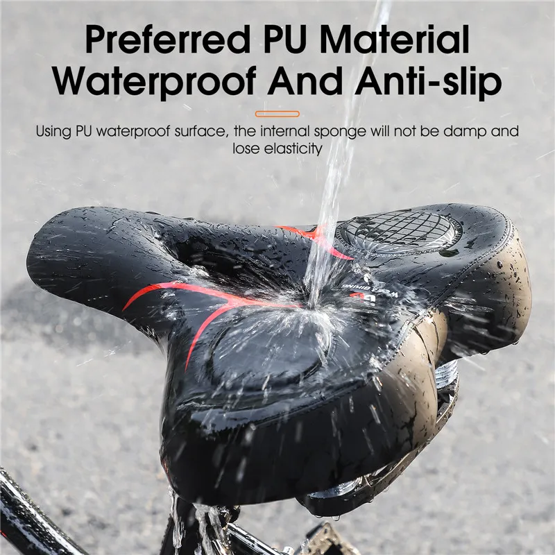 WEST BIKING Widen&Enlarged Bike Saddle Comfortable Shock Absorption MTB Road Bicycle Cushion PU Waterproof Cycling Seat
