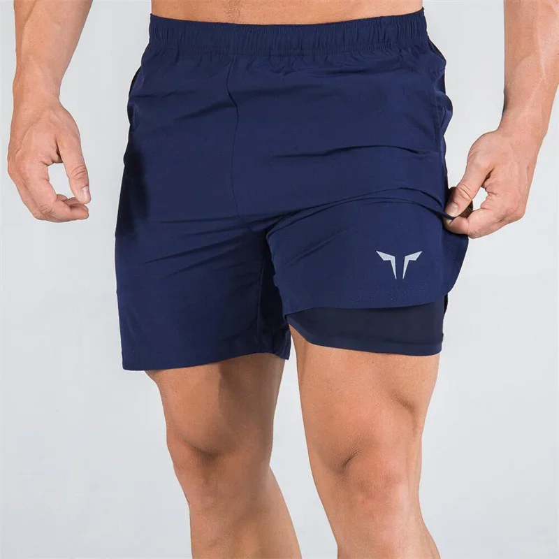 Men's double layered fitness shorts quick drying breathable shorts gym training clothes summer 2
