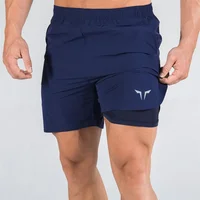 Men's double layered fitness shorts quick drying breathable shorts gym training clothes summer 2