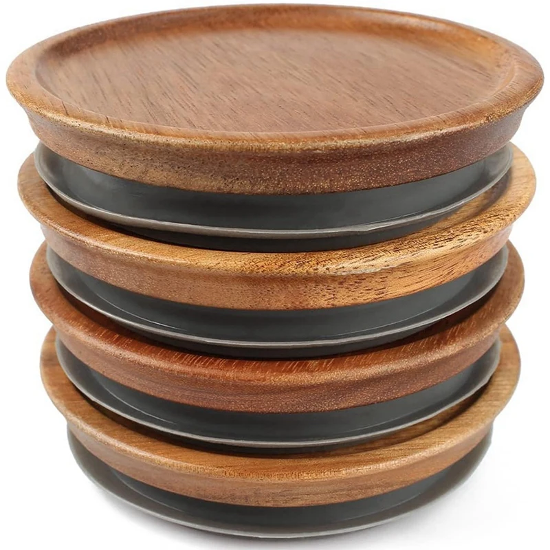 

4PCS Regular Mouth Jar Lids Wooden Jar Tops With Airtight Silicone Seal For Regular Mouth Jar