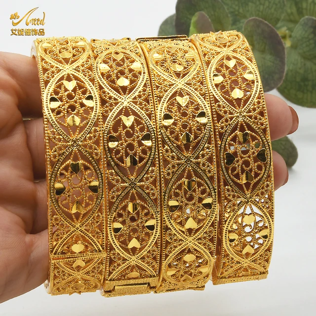 ANIID 4Pcs /Set 24K Dubai Gold Plated Bangle Bracelet For Women Ethiopian Arabic African Dubai Indian Wedding Bride Jewelry Gift B-45-4pcs