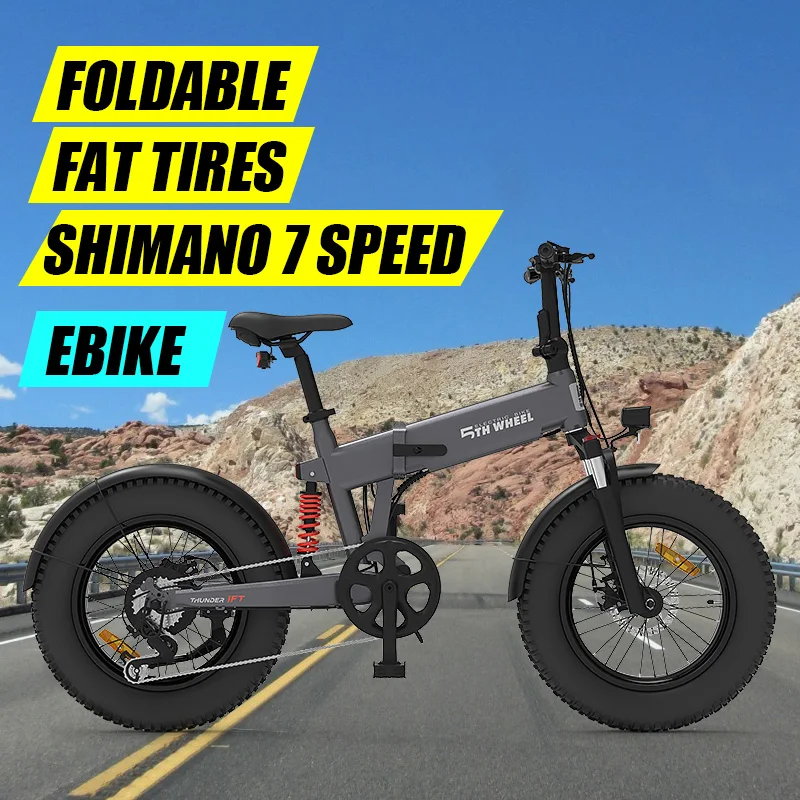 성인용 전기 자전거 탈착식 배터리, 듀얼 완충기 접이식 전기 자전거, 20 인치 팻 타이어 Ebike, 1000W 모터 통근용