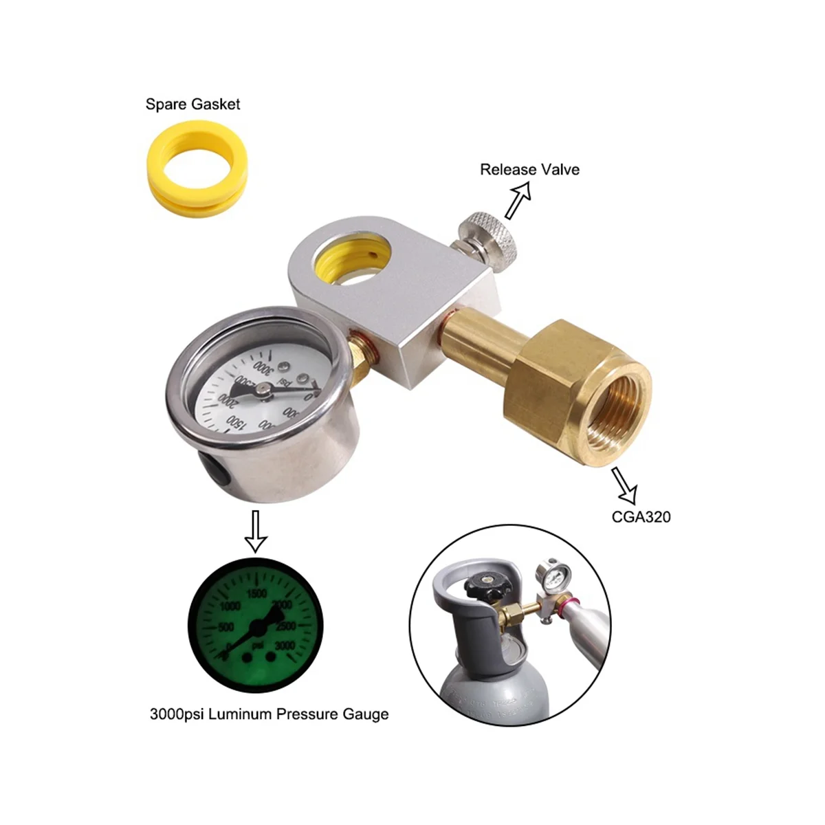 CO2 Refill Adapter with Pressure Gauge Soda Refill Quick Adapter Compatible with DUO Terra Art Soda Machines