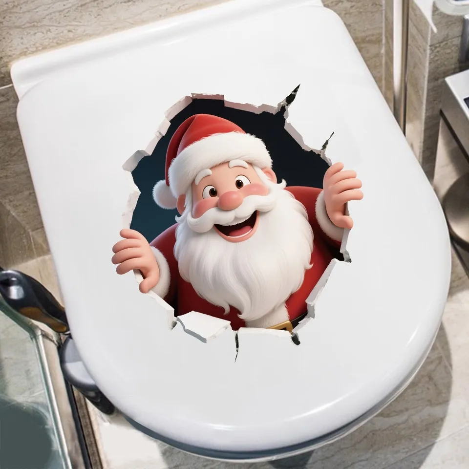 thumbnail image 2 of Seyotauo Christmas Wall Stickers Christmas Wall Decals 3D Santa Claus Breaking The Wall Designs Xmas Toilet Stickers Self-Adhesive Christmas Wall Stickers Funny Christmas Wall Decor Supplies 2 of 11