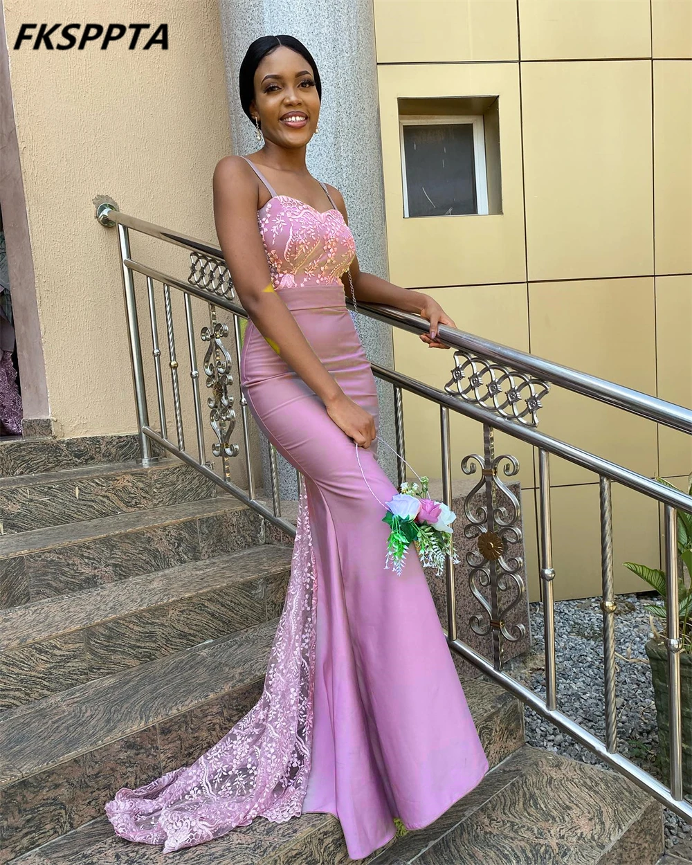 Made Long Mermaid Dusty Rose Bridesmaid Dresses High Quality Lace Satin Wedding Party Gowns