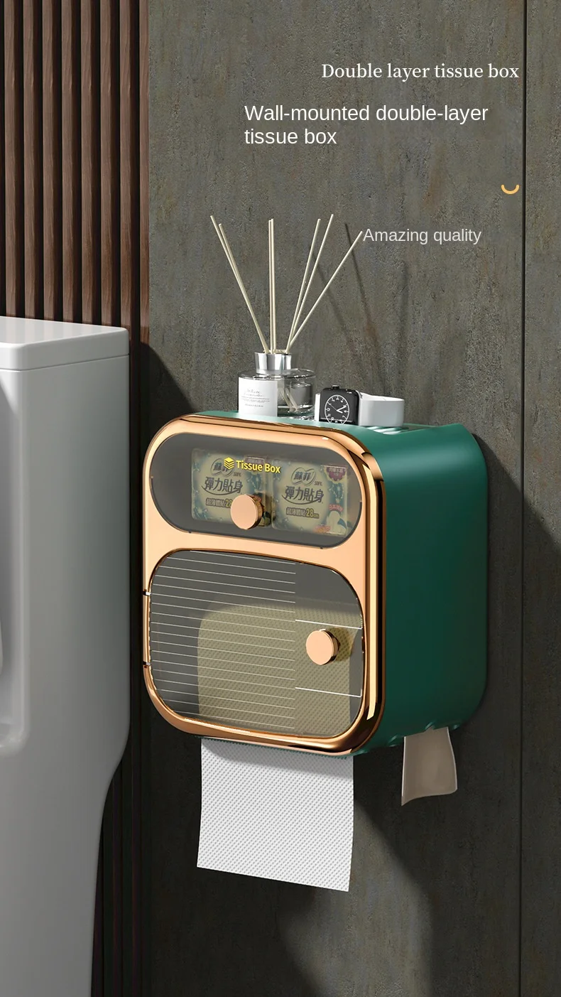 Seb47d4a19bfd42e4b11be6467a74d97aP Toilet Tissue Box, Wall Mounted Waterproof Toilet Paper Box Punching Free Suction Paper Box Toilet Paper Roll Paper Storage Rack Mallzona
