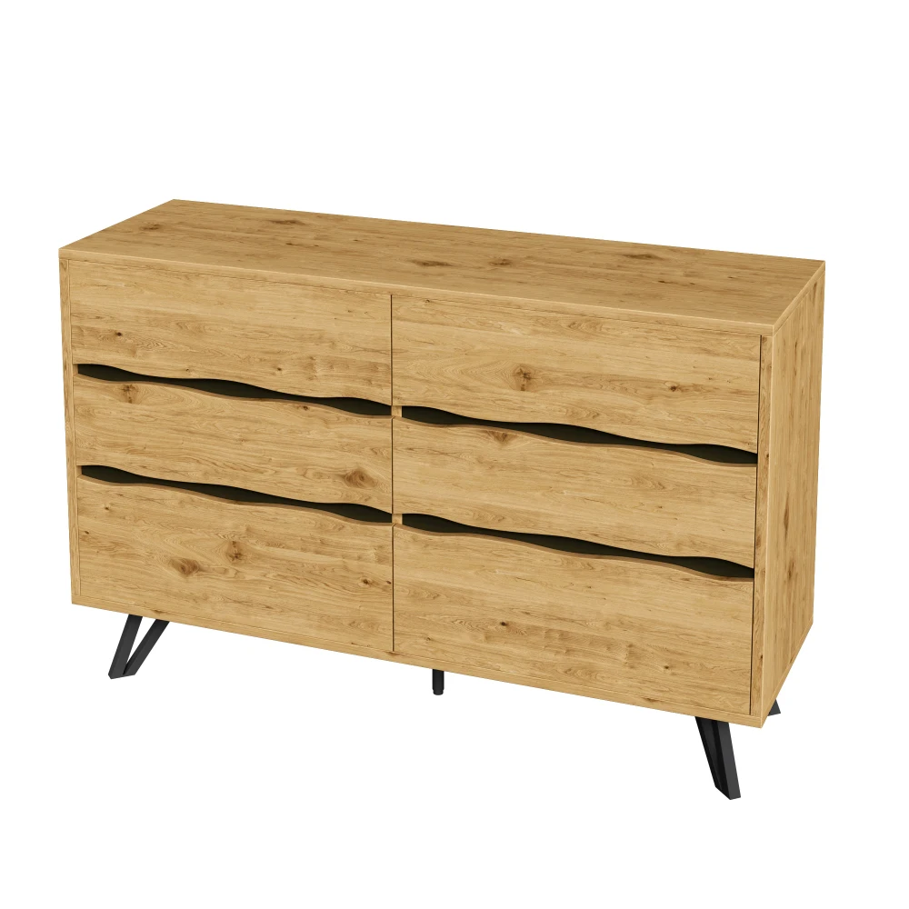 Moderner Sideboard-Schrank mit 6 Schubladen – Holzoptik, Metallfüße, viel Stauraum, minimalistisches Design, für Wohn- und Esszimmer – Detail 20