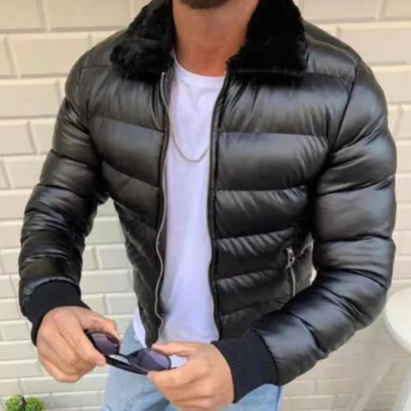 2022 black leather fashion collars zipper men men's coat men clothing  men jacket  coat men winter