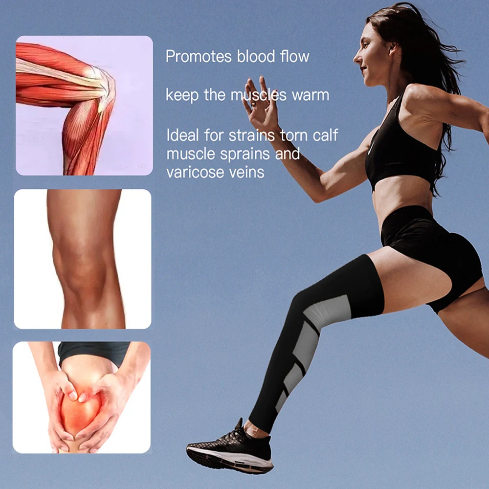 1Pair Sports Leg Brace Long Sleeves Anti-slip Compression Breathable for Basketball Football Cycling Knee Support Protector