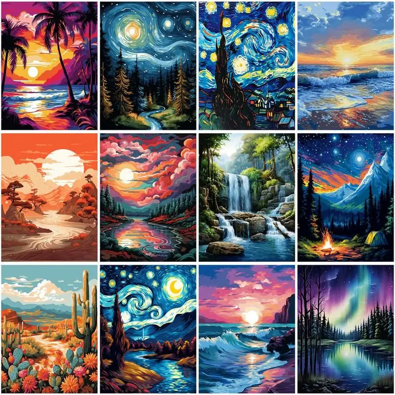 

36-48 Color DIY Pictures By Number Sea Kits Drawing On Canvas Painting By Numbers Scenery Hand Painted Paintings Home Decor