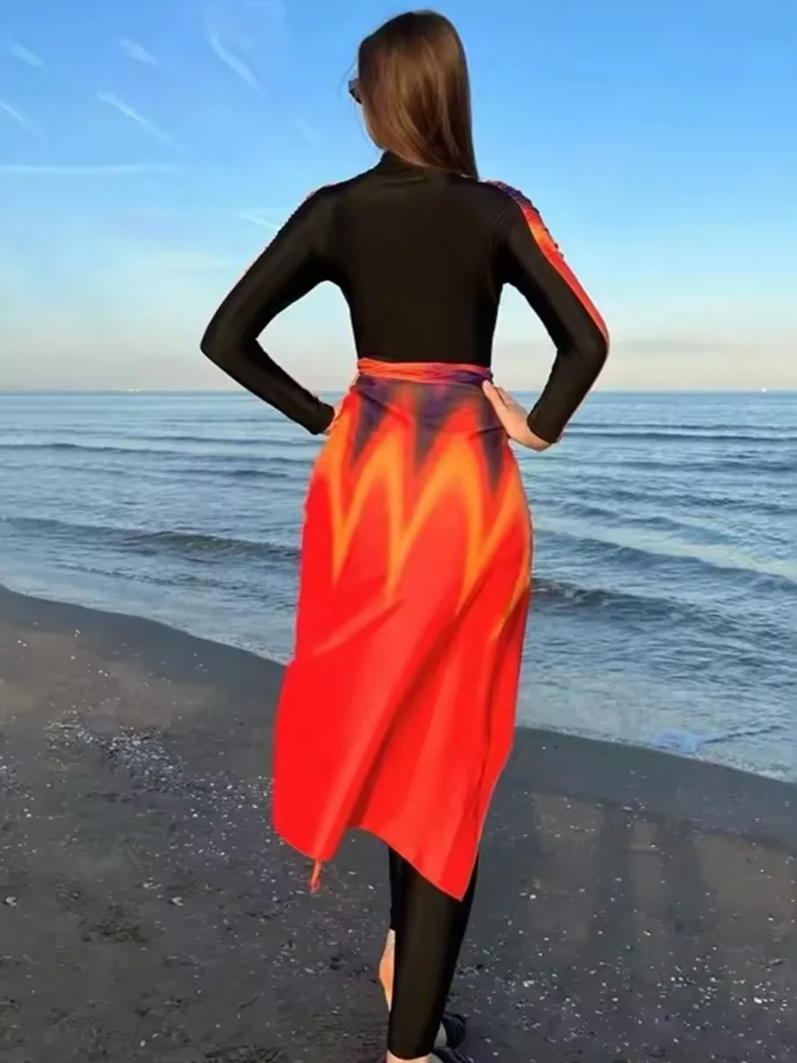 4PCS/Set Modest Burkini Femmes Swimming Suit Muslim Swimwear Women Long Sleeve Sport Swimsuit Islamic Wear Contain Hijab