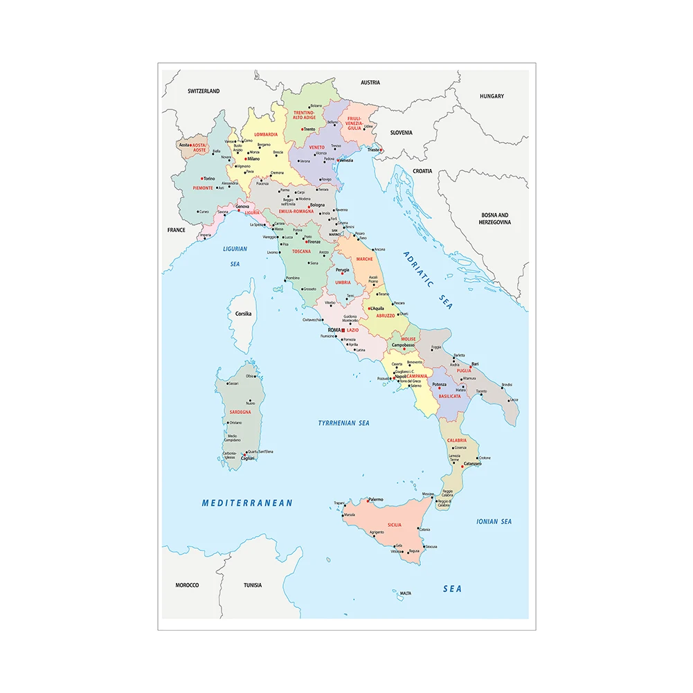 The Italy Map In Italian Large Wall Poster Non-woven Canvas Painting Classroom Home Decor School Office Supplies 100*150 cm