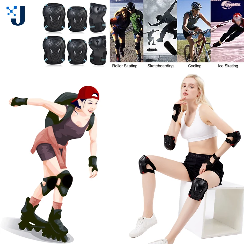 Elbow Knee Pads Skating Protector Skateboard 6Pcs/Set Bicycle Sports Protective Gear Riding Roller Wrist Guard Kids Adults BMX