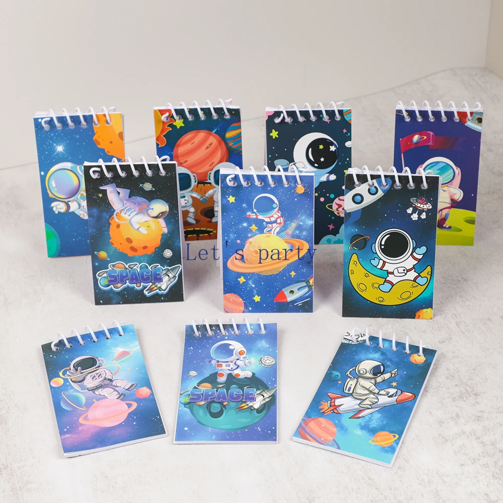 10 Stück Cartoon-Outer Space-Astronauten-Thema, tragbares Spulen-Notizbuch, Mini-Notizblock für Kindergeburtstag, Gastgeschenke, Schulbelohnungen