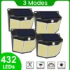 1/2/4 PCS 432 LED Solar Lights Outdoor Motion Sensor Waterproof Solar Wall Lamp 3 Modes Solar Security Light for Garden Patio 1