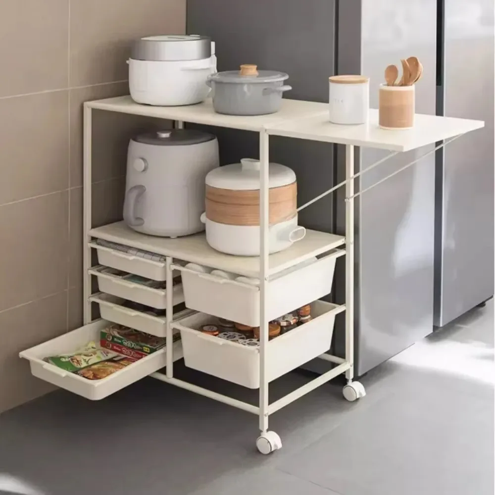 Multi Layer Kitchen Cart Multi-function Moving Cabinet Multi-Functional Extension Design Handcart Kitchen Microwave Storage Cart
