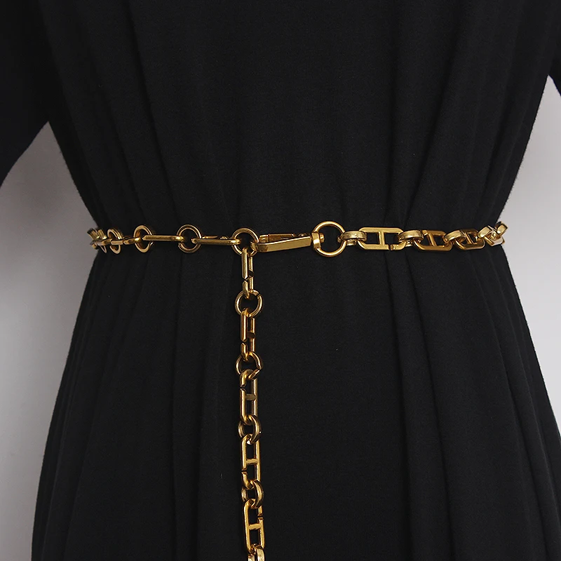 Fashion D Letter  Metal Chain Women Thin Waist Belt Gold cute belts