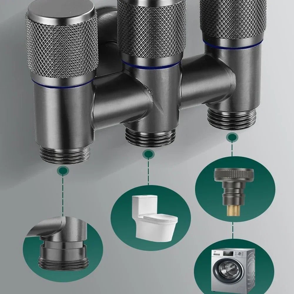 1pc Toilet Companion Corner Valve, Toilet Irrigator One In Two Out Corner Valve, Double Open Faucet, Anti-slip Handwheel, Toilet