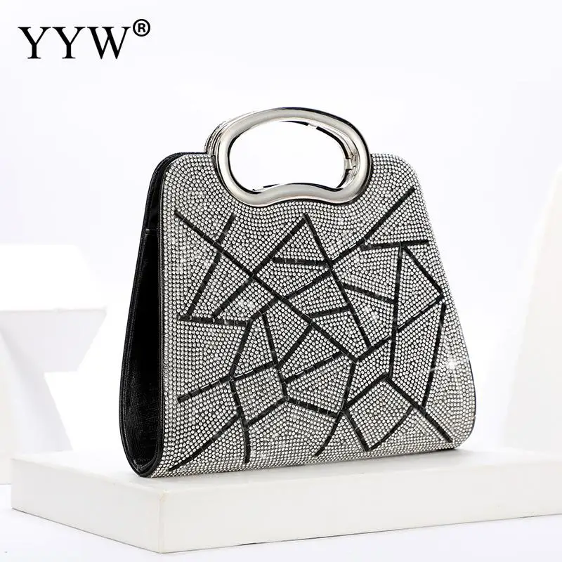 Portable Soft PU Leather Women Clutch Handbag Luxury Rhinestone Strip Pattern Large Capacity Daily Shopping Messenger Tote Bag