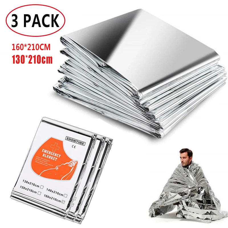Emergency Blanket 3 Pack 160*210cm Survival First Aid Thermal Mylar for Camping
