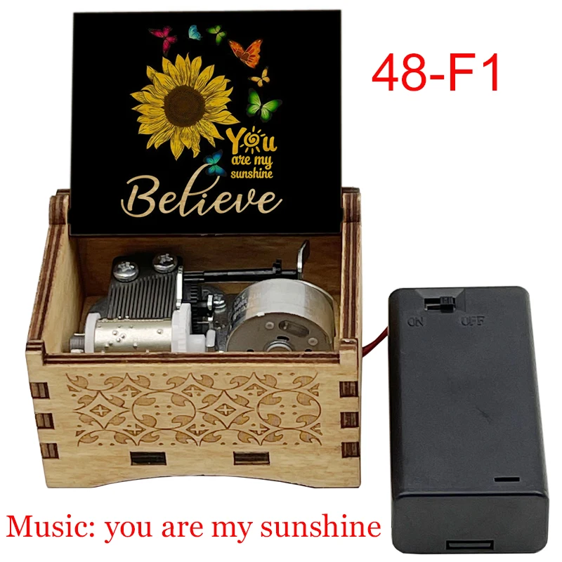 Automatic You Are My Sunshine Wooden Music Box Battery Holder Friends Wife Daughter Son Christmas New Year Gift music box